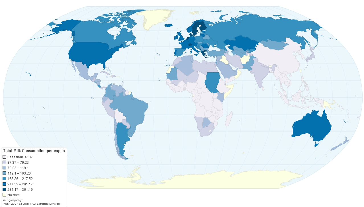 Map of Milk Consumption & Lactose Intolerance Around the World