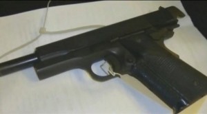 A hand gun was found in a package of Albertsons frozen ribs.